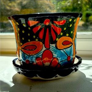 Vibrant Ceramic Planter with Saucer